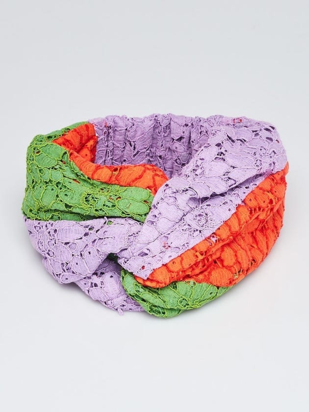 Gucci Lace flower Turban Headband in Lavender, Green & Orange